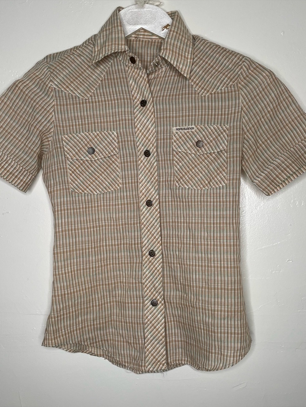 VINTAGE 80s ROAD RUNNER WESTERN SNAP BUTTON SHIRT SZ XS LADIES